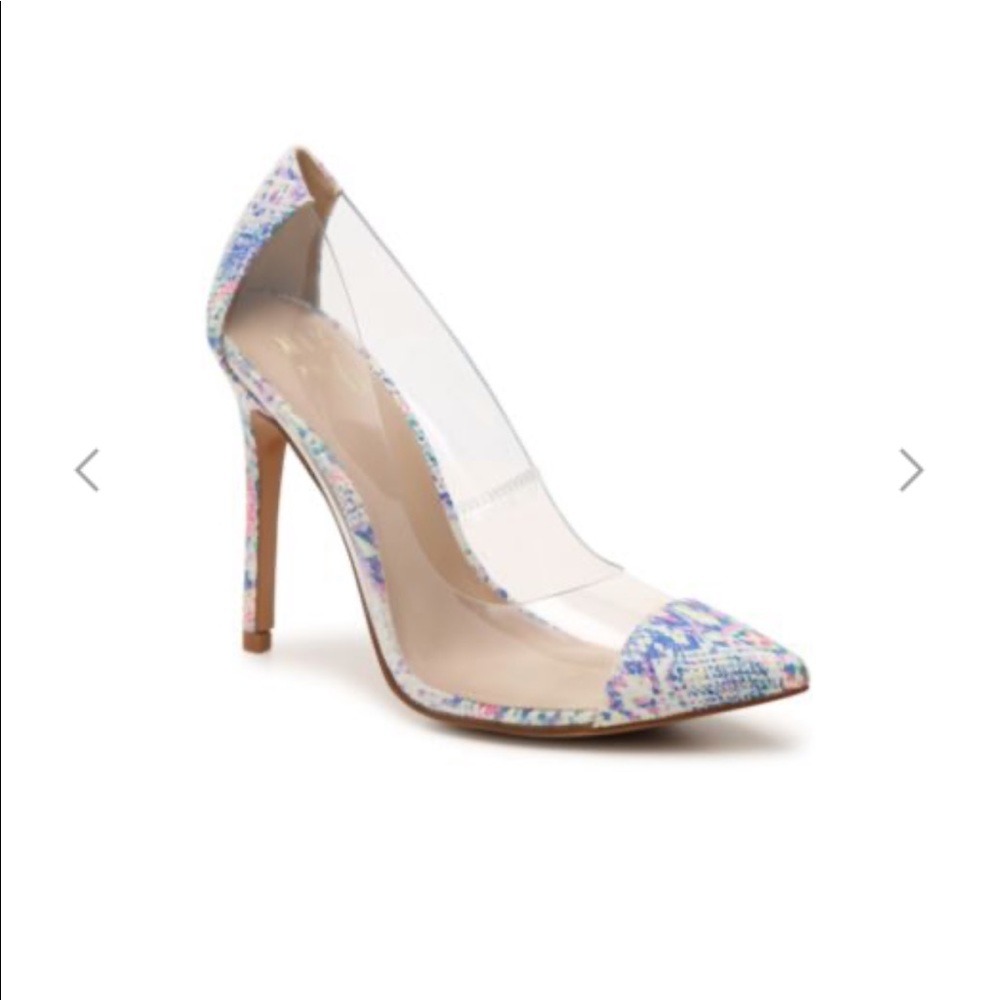See Through Clear Snake Print pointed toe Pumps